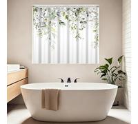 Short Shower Curtain, Green Eucalyptus Leaves Shower Curtain for Walkin Tub or Step in Tub, Watercolor Greenery Plant Vines Floral Waterproof Fabric Shower Curtains with Hooks 72x48 Inch