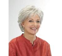 Short Silver Grey Human Hair Wigs for Women Blend Curly Wig With Bang,Natural Daily Use Hair-#4-1 PC