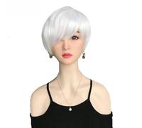 Short Silver White Straight Wave Wigs For Women Cut Synthetic Natural Hair Heat Resistant Fiber Cosplay Wigs-ZY-205-1 PC