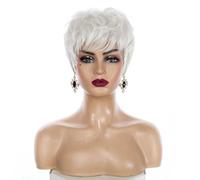 Short Silver White Straight Wave Wigs For Women Cut Synthetic Natural Hair Heat Resistant Fiber Cosplay Wigs-ZY-117-1 PC