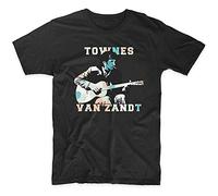 Short Sleeve 1970s Townes Van Zandt Guitar T Shirt Top Black