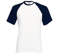 Short-Sleeve Baseball T-Shirt by Fruit of The Loom - White/Deep Navy - Size: S