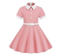 Short Sleeve Belt Splicing Vintage Children's Dress Princess Dress Apparel Short Pink