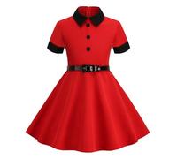 Short Sleeve Belt Splicing Vintage Children's Dress Princess Dress Apparel Short Red