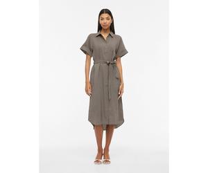 Short Sleeve Belted Midi Dress Brown