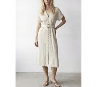 Short Sleeve Belted Midi Dress Ecru