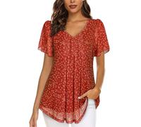 Short Sleeve Blouses for Women Floral Tops for Womens Blouses Dressy Casual Work Outfits Shirts Tummy Coverage Top V Neck Dressy Tunic for Women for Evening Party Wedding