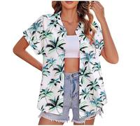 Short Sleeve Blouses for Women UK Hawaiian Shirt Floral Tropical Print Summer Shirts V-Neck Button Down Blouse Casual Office Work Tops for Ladies Elegant Loose Fit Tunic Top
