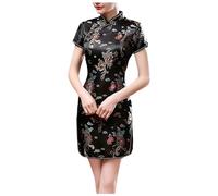 Short Sleeve Bodycon Mini Tank Top Party Dress for Women with Stand-Up Collar Women's Dress Chinese Sheath Dresses Traditional Cheongsam Short Sleeve Qipao Brocade Long Dress Evening Dresses Party