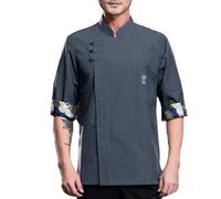 Short Sleeve Chef Jacket Men Women Print Pattern Stretchy Kitchen Jacket Waiter Shirt(Size:5XL,Color:Grey Men)