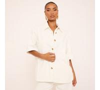 Short Sleeve Collared Detail Button Down Shirt In White, Women's Size UK 6