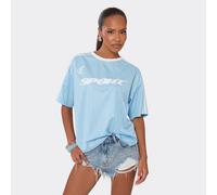 Short Sleeve Contrast Side Stripe Graphic Detail T-Shirt In Blue, Women's Size UK 14
