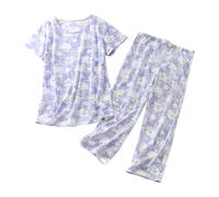 Short Sleeve Cotton Pyjamas For Women - Summer Pjs For Women Sets Cotton - Nightwear Plus Size Sleepwear Short Sleeve Loungewear Sets Petite Shorts Leg Pyjamas Size 10 Shorts Purple