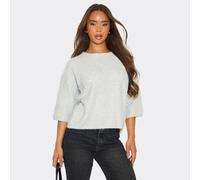 Short Sleeve Crew Neck Top In Grey Mohair Knit, Women's Size UK One Size