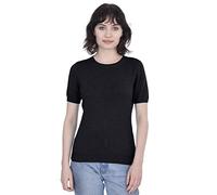 Short Sleeve Crewneck Sweater Top 100% Cashmere Jewel Neck Pullover Tee for Women-Black-Medium