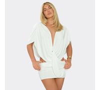 Short Sleeve Drape Front Cowl Back Mini Dress In White, Women's Size UK 10