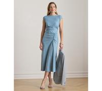 Short Sleeve Draped Midi Dress Light Blue