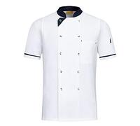 Short Sleeve Essential Kitchen Jacket,Double-Breasted Stud Fastening Chef Jacket,Unisex Cook Kitchen Working Uniform Top,White,M
