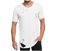 Short Sleeve For Men Sale Fashion Hip Hop Ripped T Shirt Round Neck Cotton Blouse Regular Fit Casual Beach Tunic Tops Mens Scoop Neck T Shirts White