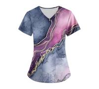 Short Sleeve Full Scrub for Women Spring Cool Date Casual V NEC Solid with Pockets Cotton Baggy Scrub Tops for Women Purple