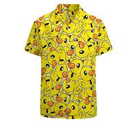 Short Sleeve Funny Shirt for Mens Printed Hawaiian Aloha Beach Party Shirts, Duck Yellow, Medium
