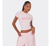 Short Sleeve Graphic Detail Fitted T-Shirt In Pink, Women's Size UK 8