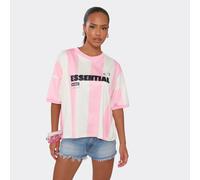 Short Sleeve Graphic Detail Oversized T-Shirt In Pink Stripe, Women's Size UK 10