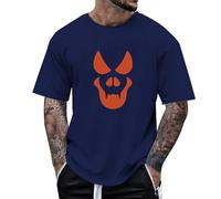 Short Sleeve Halloween Tee Men Jack-o-Lantern Pumpkin Basic Cotton Tees Breathable Casual Shirt Spooky Graphic Bloody Printed Tops for Horror Themed Gifts Dark Blue