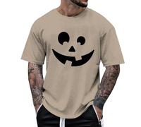 Short Sleeve Halloween Tee Men Pumpkin Printed T-Shirt Vintage Print Streetwear Gym Running Top Novelty Holiday Tops Scary Ghost Themed for Party Events Khaki
