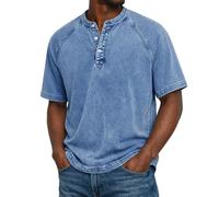 Short Sleeve Henley Shirts for Men, Wash Distressed T Shirts Vintage Washed Casual Henley Tee (Blue,XL)