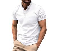 Short Sleeve Henley-Style t-Shirt for Men, Fashionable Button-Down Collar, Breathable Lightweight Fabric, Urban Smart Casual tee, Great for Shopping, Travel, and Meet-ups White