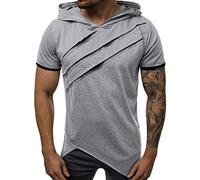 Short Sleeve Hoodies for Men Hipster Hip Hop Ripped Tshirts Shirts Summer Casual Athletic Pullover Tops Workout Tees Ropa para Gimnasio De Hombre(Grey, XXL)
