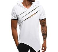 Short Sleeve Hoodies for Men Hipster Hip Hop Ripped Tshirts Shirts Summer Casual Athletic Pullover Tops Workout Tees Hoddie para Hombre(White, M)