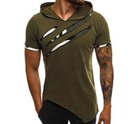 Short Sleeve Hoodies for Men Hipster Hip Hop Ripped Tshirts Shirts Summer Casual Athletic Pullover Tops Workout Tees Camiseta Sin Mangas para Hombre(Green, XL)