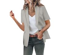 Short Sleeve Jacket Blazers, Womens Blazer, Casual Elegant Button Closure Workwear Flap Pockets Comfortable Notched Lapel Suit Front Lined Coats Lightweight Solid Cardigans For Working Going Out