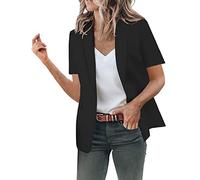 Short Sleeve Jacket Blazers, Womens Blazer, Casual Elegant Button Closure Workwear Flap Pockets Comfortable Notched Lapel Suit Front Lined Coats Lightweight Solid Cardigans For Working Going Out