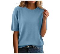 Short Sleeve Jumpers for Women Crew Neck Sweaters Textured Cable Knit Elegant Jumper Lightweight Spring Summer Pullover T Shirt Tunic Top Ladies Shirts Women Jumpers for Round Neck Short Sleeve Tops