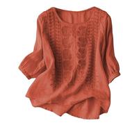 short sleeve jumpers for women Linen Boho Style Embroidered Tops Summer Peasant Blouses 3/4 Sleeve Round Neck Lightweight Fashion T-Shirts Work Casual Blouse Holiday Beach Wear,ladies golf polo shirts