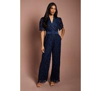Short Sleeve Lace Wide Leg Jumpsuit Coast Navy 8
