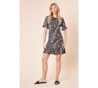 Womens Short Sleeve Leopard Print Frill Hem Mini Dress Black 18