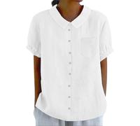 Short Sleeve Linen Tshirt for Women Peter Pan Collar Button Down Blouses Vintage Casual Work Tops Summer Clothes 2025 2025 New Ladies Tops
