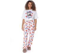 Emily in Paris Womens Pyjama Set | Ladies Cropped Short Sleeved T-Shirt With Long Bottoms Pjs | White with Social Media Selfie & Red Hearts All Over Print | Netflix Series Nightwear Pyjama for Adults