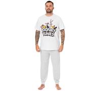 (Large) Looney Tunes Short Sleeve Long Leg Pyjama Set (Mens White)