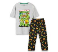 Teenage Mutant Ninja Turtles Mens Pyjama Set | Adults Grey Distressed Pizza Party Short Sleeve Graphic Tee & All Over Print Long Leg Bottoms PJs | TMNT Classic 90's Nostalgic Cartoon Merchandise Gift