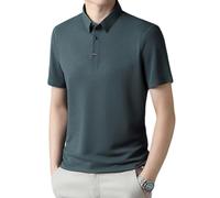 Short Sleeve Mesh Ice Silk T Shirt Men Quick Dry Breathable Casual Polo Shirt Summer Classic Fashion Casual Business Anti-Wrinkle T-Shirt, Green, XXXX-Large