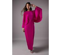Short Sleeve Pleated Cape Satin Maxi Dress Coast Magenta 10