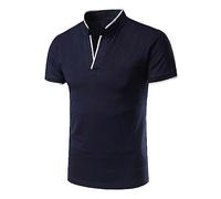 Short Sleeve Polo Shirt for Men Plain Tee Casual Fashion Tops Men's V Neck Short Sleeved Henley T Shirt for Work Business Holiday Outdoor Walking (Navy, XS)