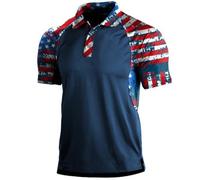 Short Sleeve Polo Shirts for Men Star Stripes USA Flag Graphic Stretch American Patriotic Raglan Golf Polos for Men (A, L)