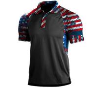 Short Sleeve Polo Shirts for Men Star Stripes USA Flag Graphic Stretch American Patriotic Raglan Golf Polos for Men (B, XL)
