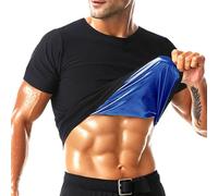 Sauna Shirt for Men, Short Sleeve Sauna Suit, Sweat Body Shaper Sauna Vest Gym Exercise Sauna Top (Black-blue, L)